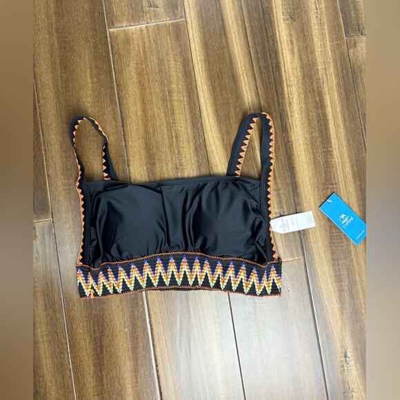 NWT top size L Black Geo Square Neck Bikini Top adjustable straps Aztec Orange - Picture 6 of 8